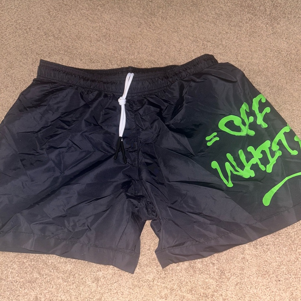Off-White Black Shorts with Neon Green Logo